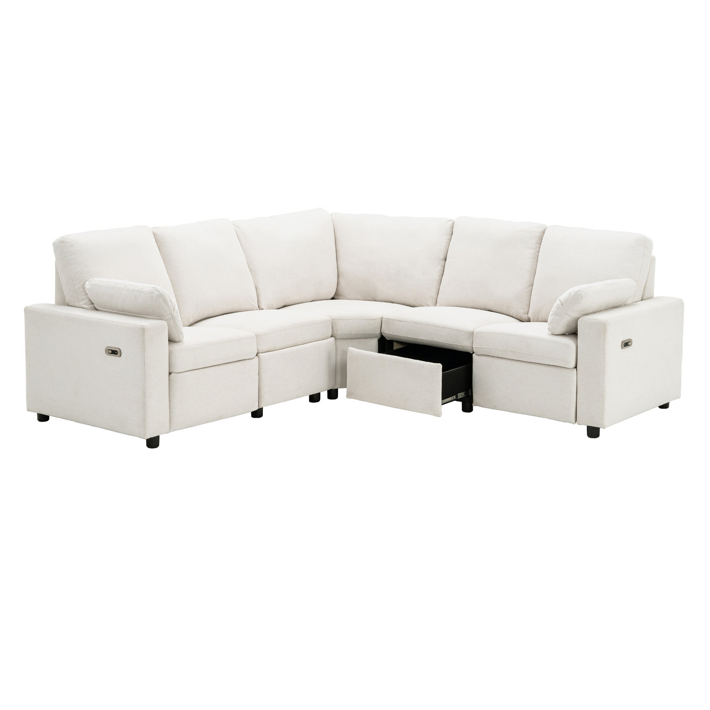 89" Power Recliner Sectional Sofa Home Theater Reclining Sofa with Two USB Ports, Two Storage Drawers for Living Room, Beige