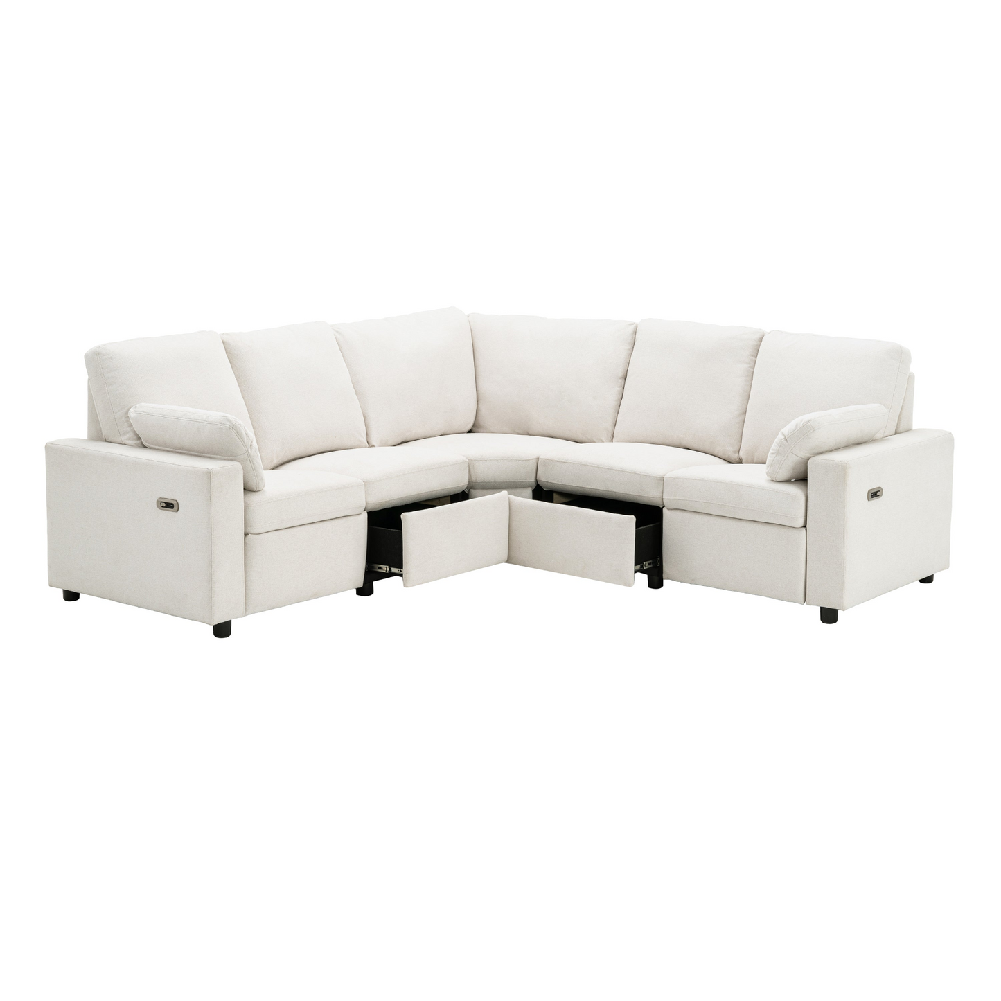89" Power Recliner Sectional Sofa Home Theater Reclining Sofa with Two USB Ports, Two Storage Drawers for Living Room, Beige