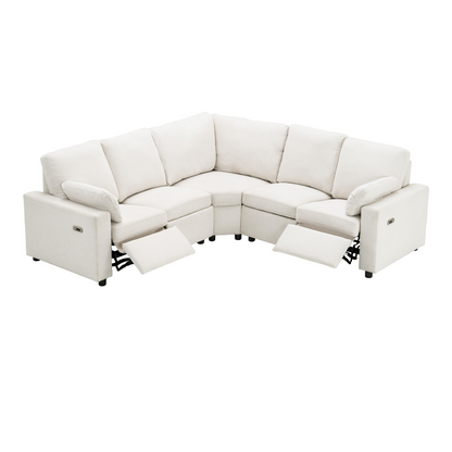 89" Power Recliner Sectional Sofa Home Theater Reclining Sofa with Two USB Ports, Two Storage Drawers for Living Room, Beige