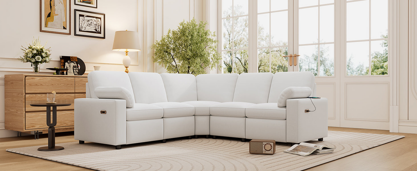 89" Power Recliner Sectional Sofa Home Theater Reclining Sofa with Two USB Ports, Two Storage Drawers for Living Room, Beige