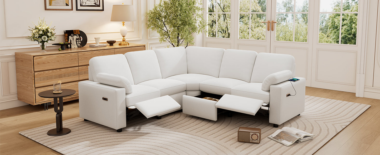 89" Power Recliner Sectional Sofa Home Theater Reclining Sofa with Two USB Ports, Two Storage Drawers for Living Room, Beige