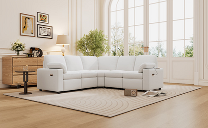 89" Power Recliner Sectional Sofa Home Theater Reclining Sofa with Two USB Ports, Two Storage Drawers for Living Room, Beige