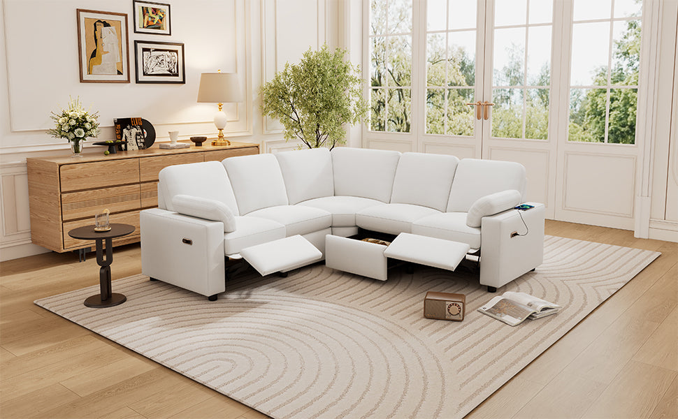 89" Power Recliner Sectional Sofa Home Theater Reclining Sofa with Two USB Ports, Two Storage Drawers for Living Room, Beige