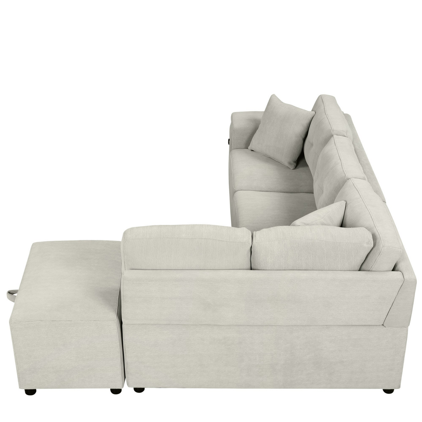 86.6" Sectional Sofa L-shaped Sofa Couch Pull-out Sofa Bed with a Movable Ottoman, Two USB Ports and Two Cup Holders for Living Room, Gray