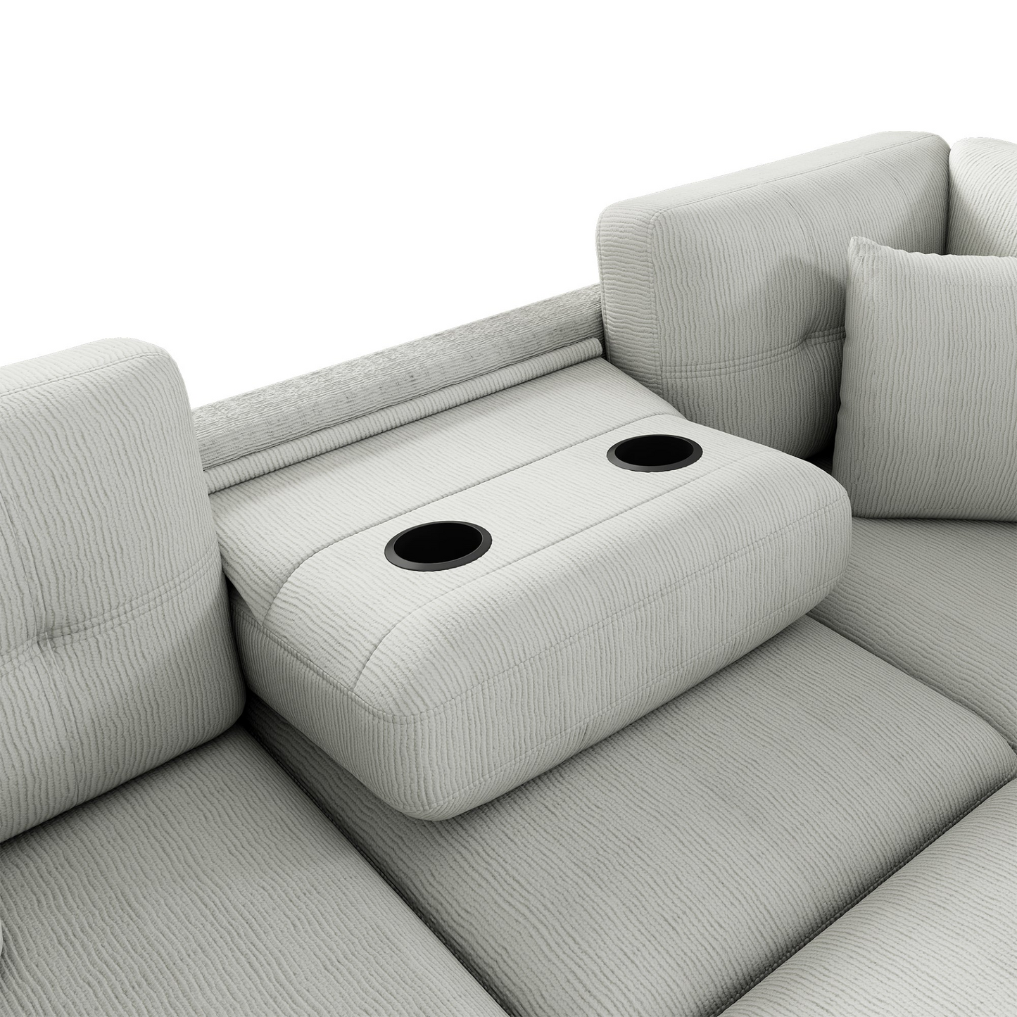 86.6" Sectional Sofa L-shaped Sofa Couch Pull-out Sofa Bed with a Movable Ottoman, Two USB Ports and Two Cup Holders for Living Room, Gray