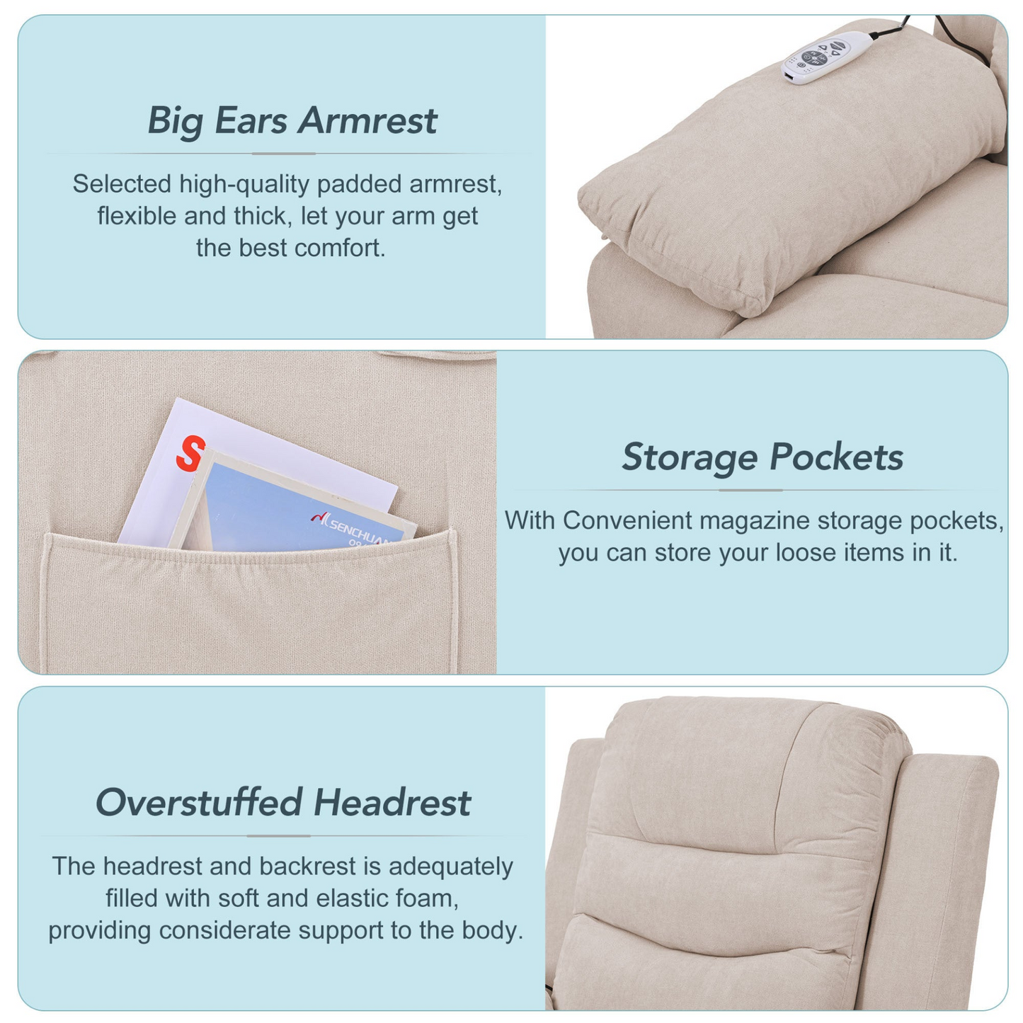 Massage Recliner,Power Lift Chair for Elderly with Adjustable Massage and Heating Function,Recliner Chair with Infinite Position and Side Pocket for Living Room ,Beige