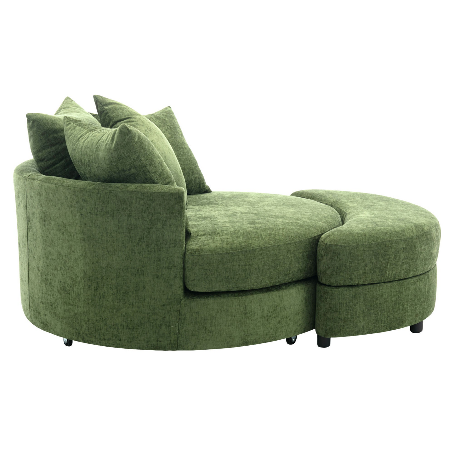 360° Swivel Accent Barrel Chair with Storage Ottoman & 4 Pillows, Modern Chenille Leisure Chair Round Accent for Living Room, Green