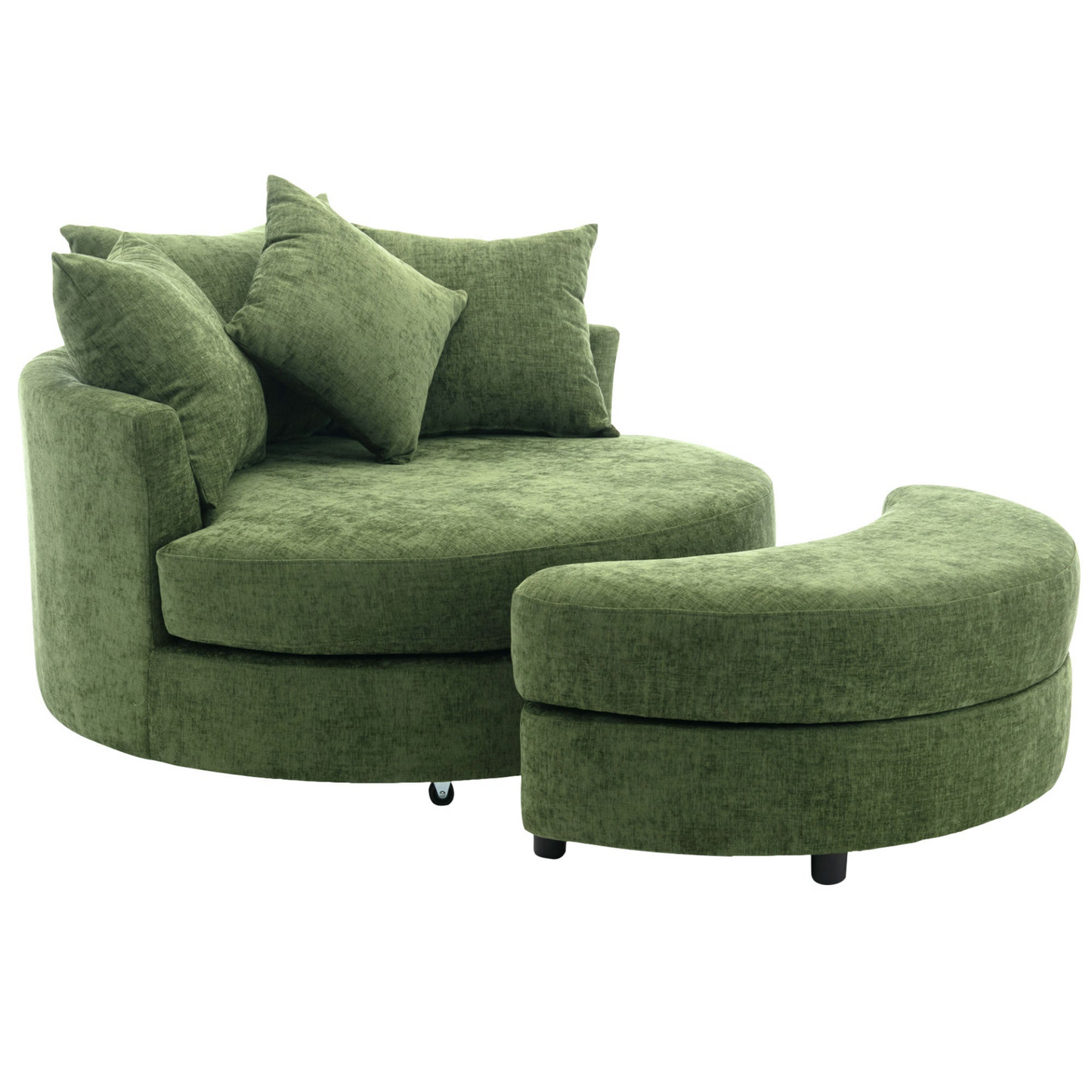 360° Swivel Accent Barrel Chair with Storage Ottoman & 4 Pillows, Modern Chenille Leisure Chair Round Accent for Living Room, Green