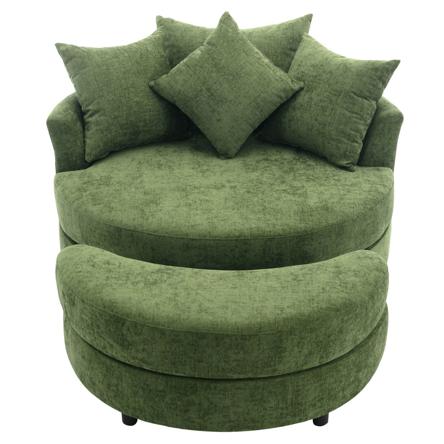 360° Swivel Accent Barrel Chair with Storage Ottoman & 4 Pillows, Modern Chenille Leisure Chair Round Accent for Living Room, Green