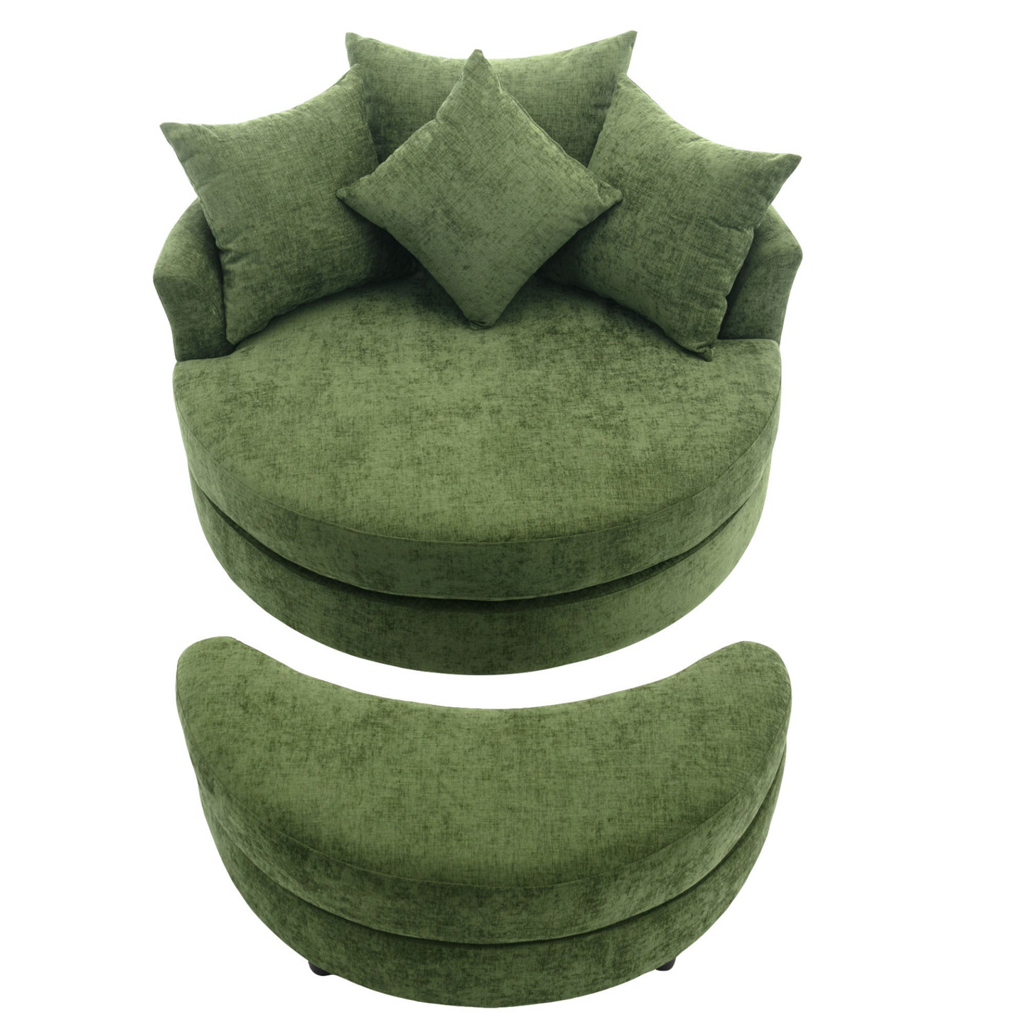 360° Swivel Accent Barrel Chair with Storage Ottoman & 4 Pillows, Modern Chenille Leisure Chair Round Accent for Living Room, Green