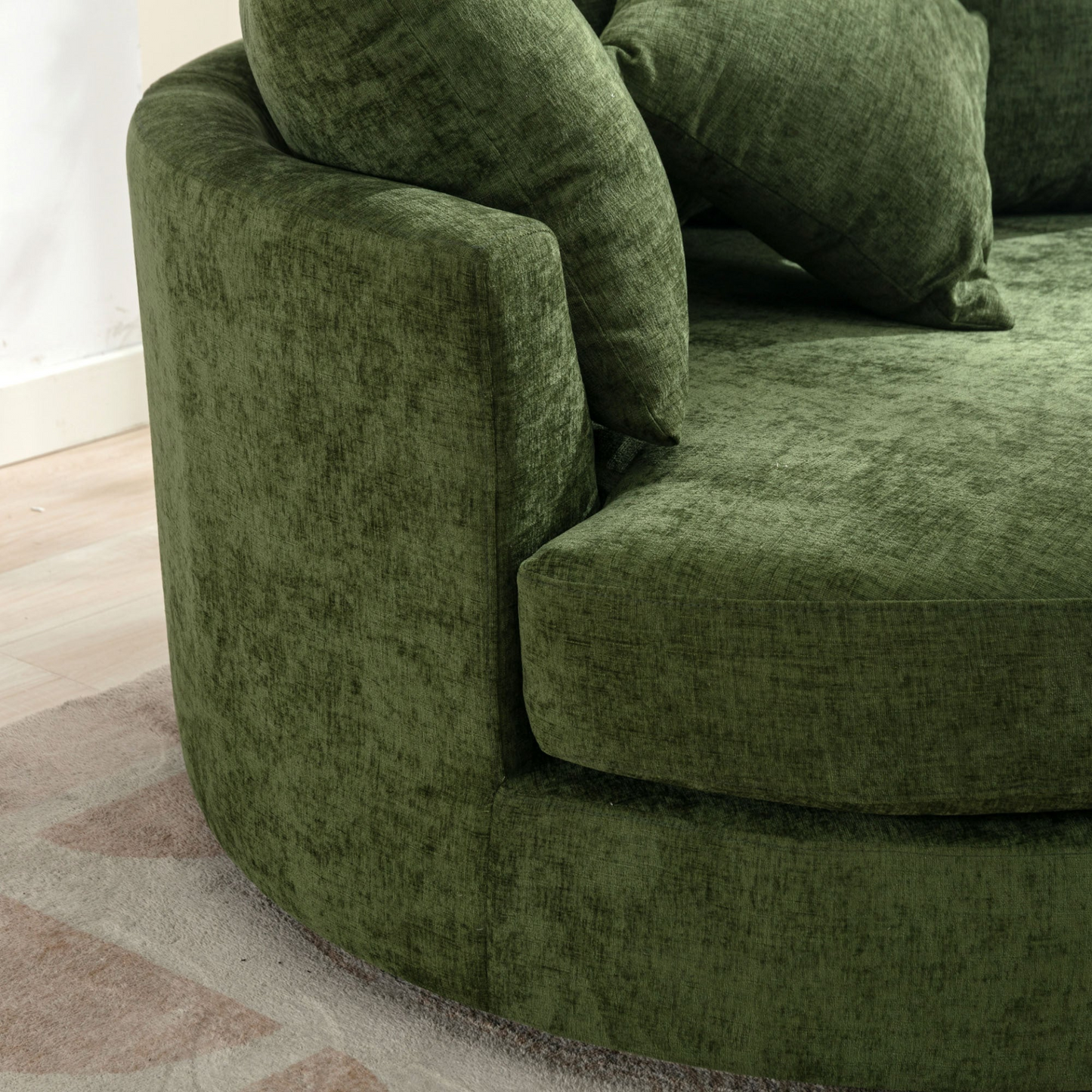 360° Swivel Accent Barrel Chair with Storage Ottoman & 4 Pillows, Modern Chenille Leisure Chair Round Accent for Living Room, Green