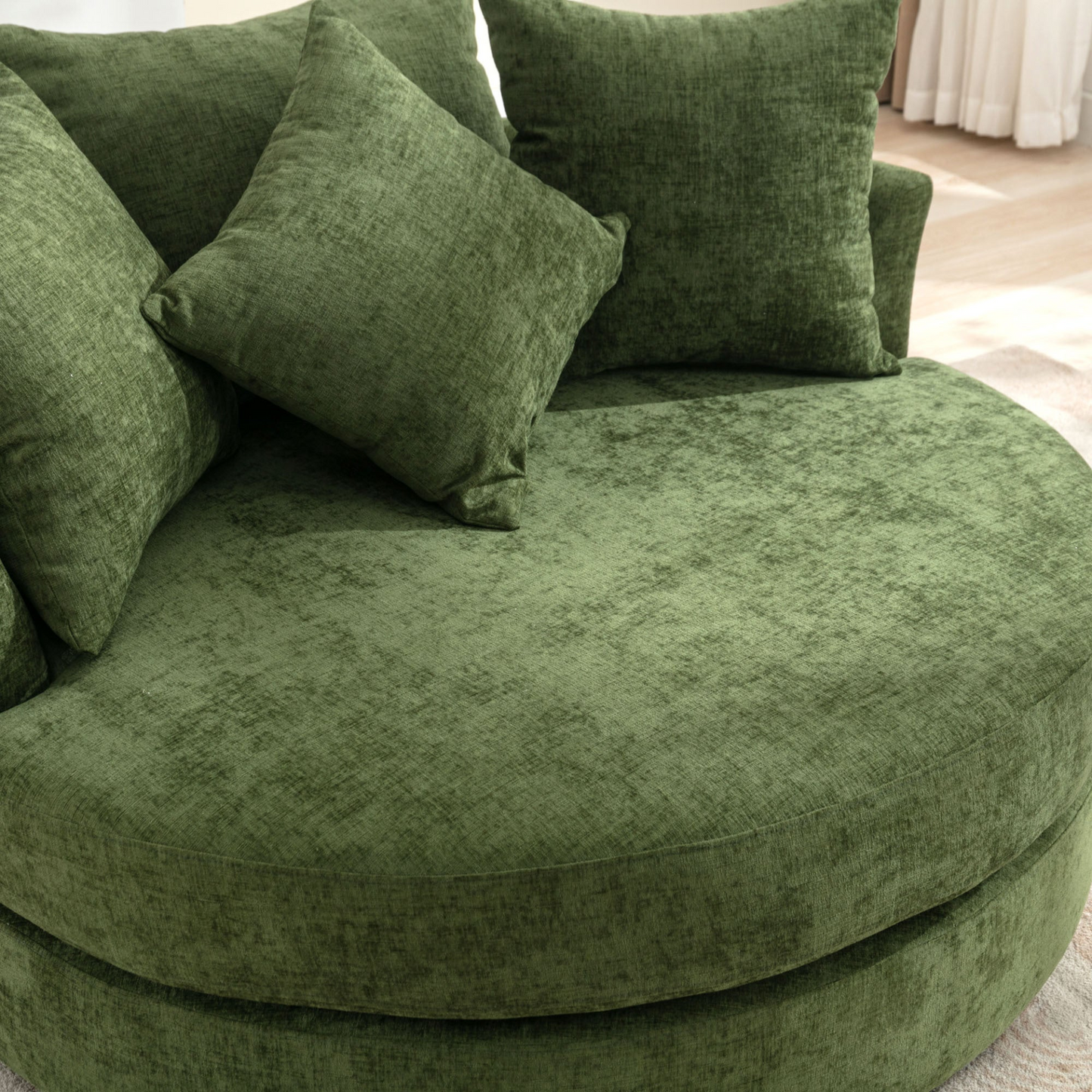 360° Swivel Accent Barrel Chair with Storage Ottoman & 4 Pillows, Modern Chenille Leisure Chair Round Accent for Living Room, Green