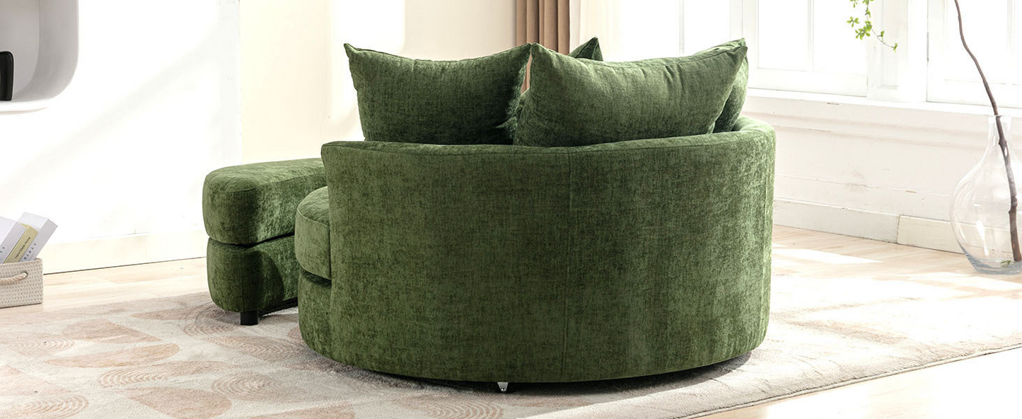 360° Swivel Accent Barrel Chair with Storage Ottoman & 4 Pillows, Modern Chenille Leisure Chair Round Accent for Living Room, Green