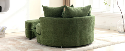 360° Swivel Accent Barrel Chair with Storage Ottoman & 4 Pillows, Modern Chenille Leisure Chair Round Accent for Living Room, Green