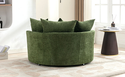 360° Swivel Accent Barrel Chair with Storage Ottoman & 4 Pillows, Modern Chenille Leisure Chair Round Accent for Living Room, Green