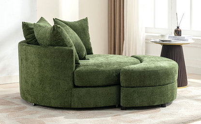 360° Swivel Accent Barrel Chair with Storage Ottoman & 4 Pillows, Modern Chenille Leisure Chair Round Accent for Living Room, Green