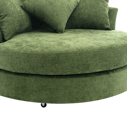 360° Swivel Accent Barrel Chair with Storage Ottoman & 4 Pillows, Modern Chenille Leisure Chair Round Accent for Living Room, Green