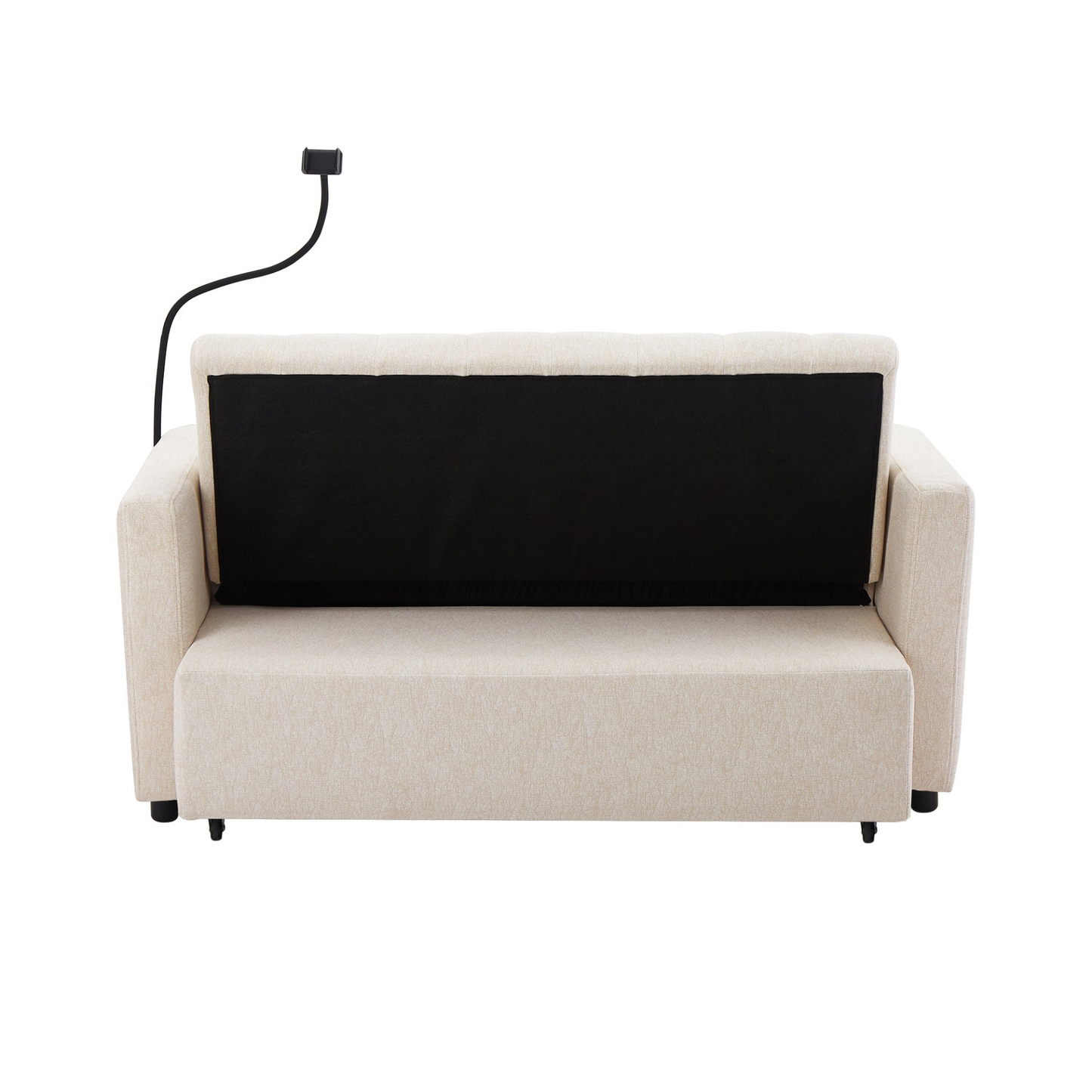 55.9" Convertible Sofa Bed Loveseat Sofa with Three USB Ports, Two Side Pockets, Two Cup Holders and 360°Swivel Phone Holder for Living Room, Beige