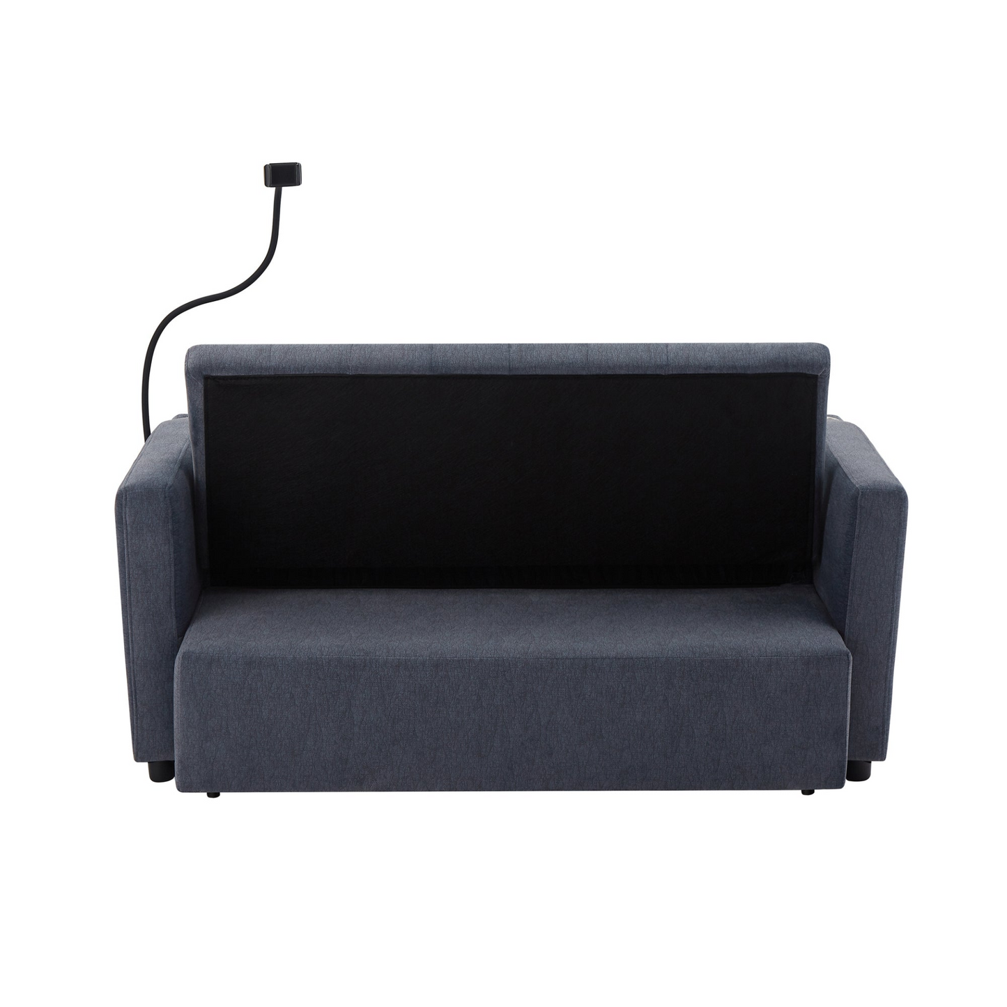 55.9" Convertible Sofa Bed Loveseat Sofa with Three USB Ports, Two Side Pockets, Two Cup Holders and 360°Swivel Phone Holder for Living Room, Blue Grey