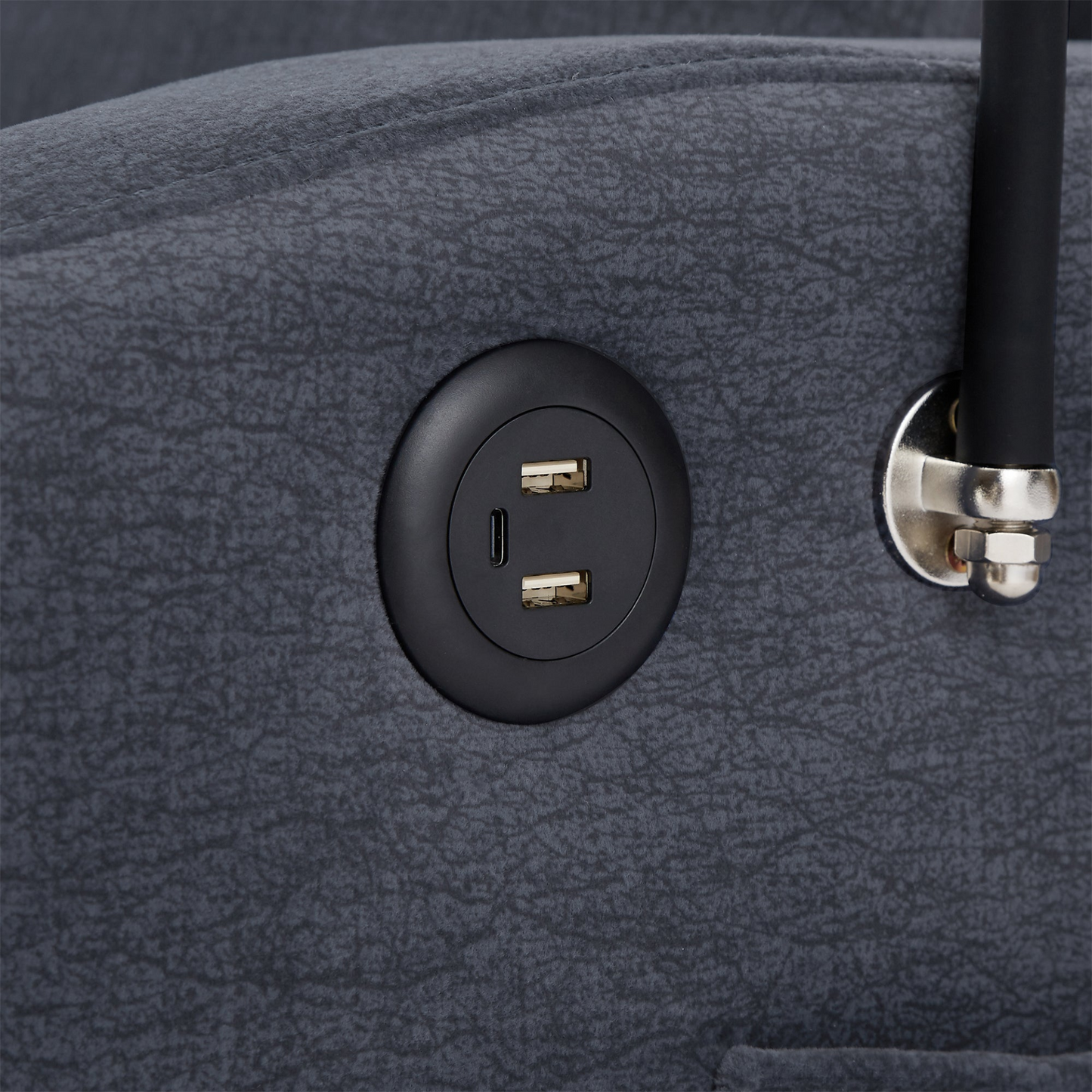 55.9" Convertible Sofa Bed Loveseat Sofa with Three USB Ports, Two Side Pockets, Two Cup Holders and 360°Swivel Phone Holder for Living Room, Blue Grey
