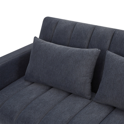 55.9" Convertible Sofa Bed Loveseat Sofa with Three USB Ports, Two Side Pockets, Two Cup Holders and 360°Swivel Phone Holder for Living Room, Blue Grey