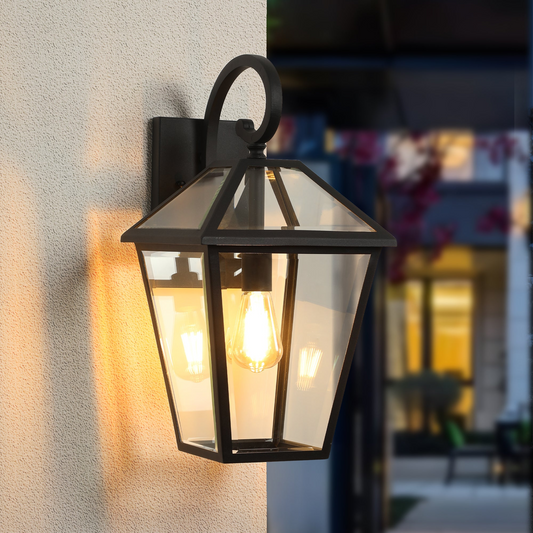 2-Pack Outdoor Wall Lanterns, Black Finish Weatherproof Wall Sconce with Clear Glass Panels, Vintage Exterior Light Fixtures for Porch, Patio, Garage, and Entryway (Bulb Not Included)