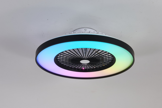 23.2-inch Black and White Ceiling Fan Light with LED RGB – Dimmable and Color-Changing, APP & Remote Control, Modern Smart Ceiling Fan for Living Room, Bedroom, and Dining Room