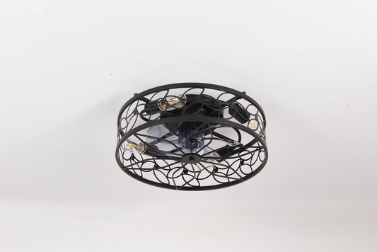 18.1-inch Black Vintage Caged Ceiling Fan Light – Quiet Operation, Remote Control, Industrial Style for Living Room, Bedroom, and Kitchen (Bulb Not Included)