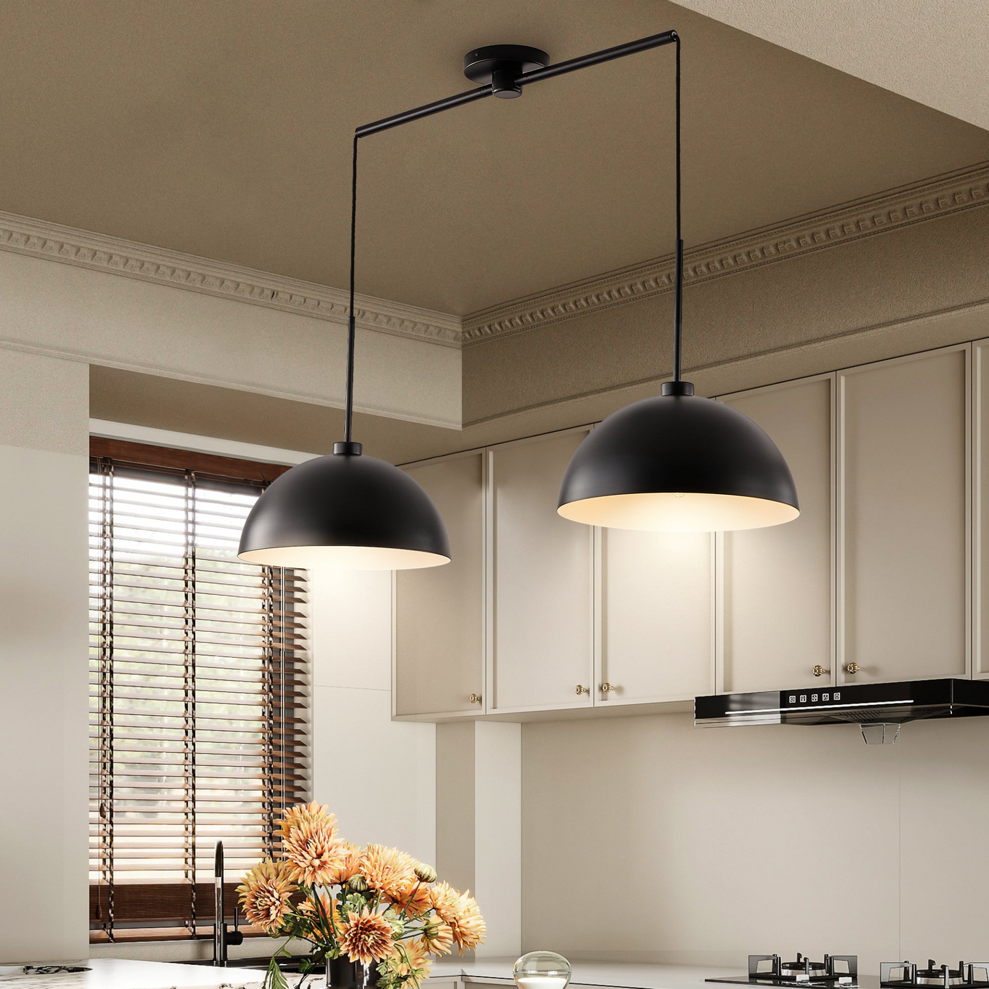 Industrial Modern Black Double Pendant Light – Adjustable Ceiling Hanging Lamp with Matte Finish for Dining Room, Kitchen, or Living Room – Stylish and Durable Lighting Fixture (No Bulbs)