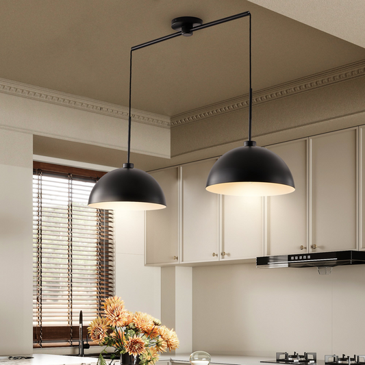 Industrial Modern Black Double Pendant Light – Adjustable Ceiling Hanging Lamp with Matte Finish for Dining Room, Kitchen, or Living Room – Stylish and Durable Lighting Fixture (No Bulbs)