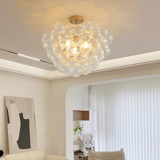 20-Inch Gold Ceiling Pendant Light with Threaded Clear Glass Globe Shade – Ideal for Living Room, Dining Room, Kitchen (Non Adjustable Height, No Bulbs)
