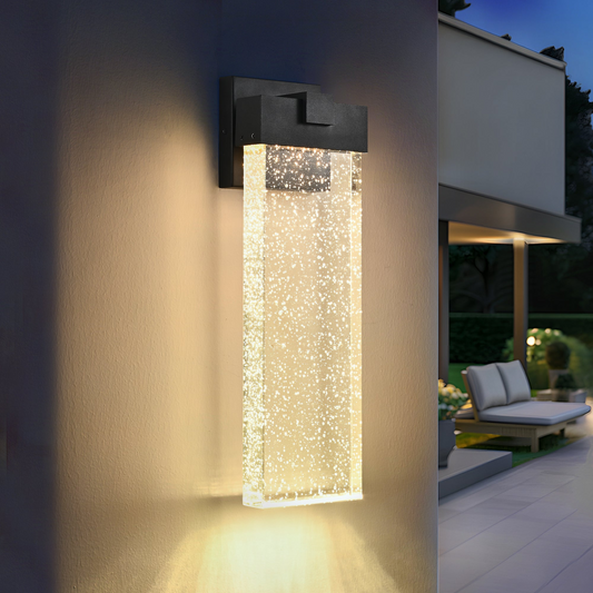 1-pack Modern Outdoor Wall Light Fixture, Weatherproof LED Wall Sconce with Bubble Crystal, Black Finish, Up and Down Lighting for Porch, Patio, and Garden