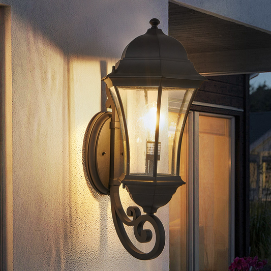 1-Pack Outdoor Wall Lantern with Dusk to Dawn Sensor, Black Weatherrproof Exterior Light Fixture with Clear Bubble Glass, Vintage Wall Sconce for Porch, Patio, Entryway, and Garage (No Bulb)