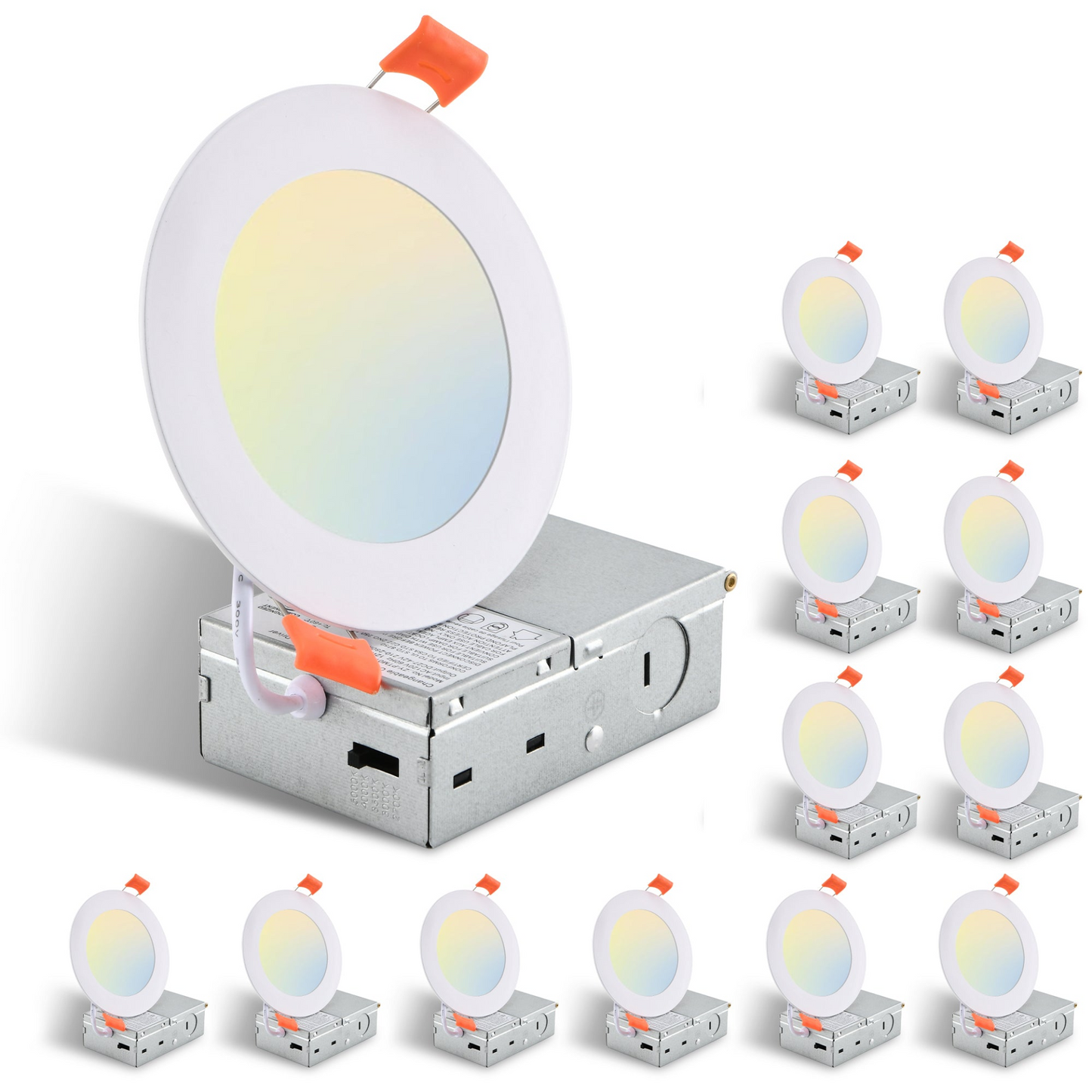 12-Pack 4.7 Inch Ultra-Thin LED Recessed Ceiling Light with Junction Box, 2700K-5000K Dimmable Color Changing Downlight, 9W 810LM, Easy Install, Ideal for Kitchen, Bedroom, Basement