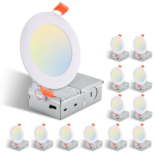 12-Pack 4.7 Inch Ultra-Thin LED Recessed Ceiling Light with Junction Box, 2700K-5000K Dimmable Color Changing Downlight, 9W 810LM, Easy Install, Ideal for Kitchen, Bedroom, Basement