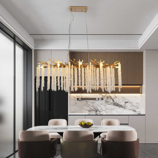 39.4-inch Modern Golden Pendant Light with Cascading Crystal Strands, Ideal for Living Room, Dining Room and Foyer, High-End Decorative Lighting Fixture (Bulb Not Included)
