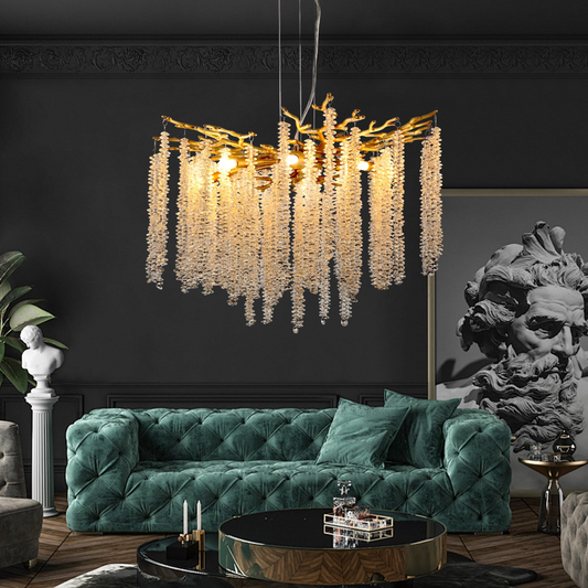 23.6-inch Modern Golden Pendant Light with Cascading Crystal Strands, Ideal for Living Room, Dining Room and Foyer, High-End Decorative Lighting Fixture (Bulb Not Included)