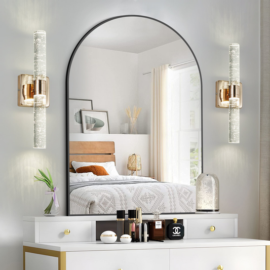 Contemporary Crystal Wall Light, Gold Plating Finish with Bubble Crystal, 2-Light Sconce for Bathroom, Bedroom, Hallway – Modern Indoor Lighting Fixture