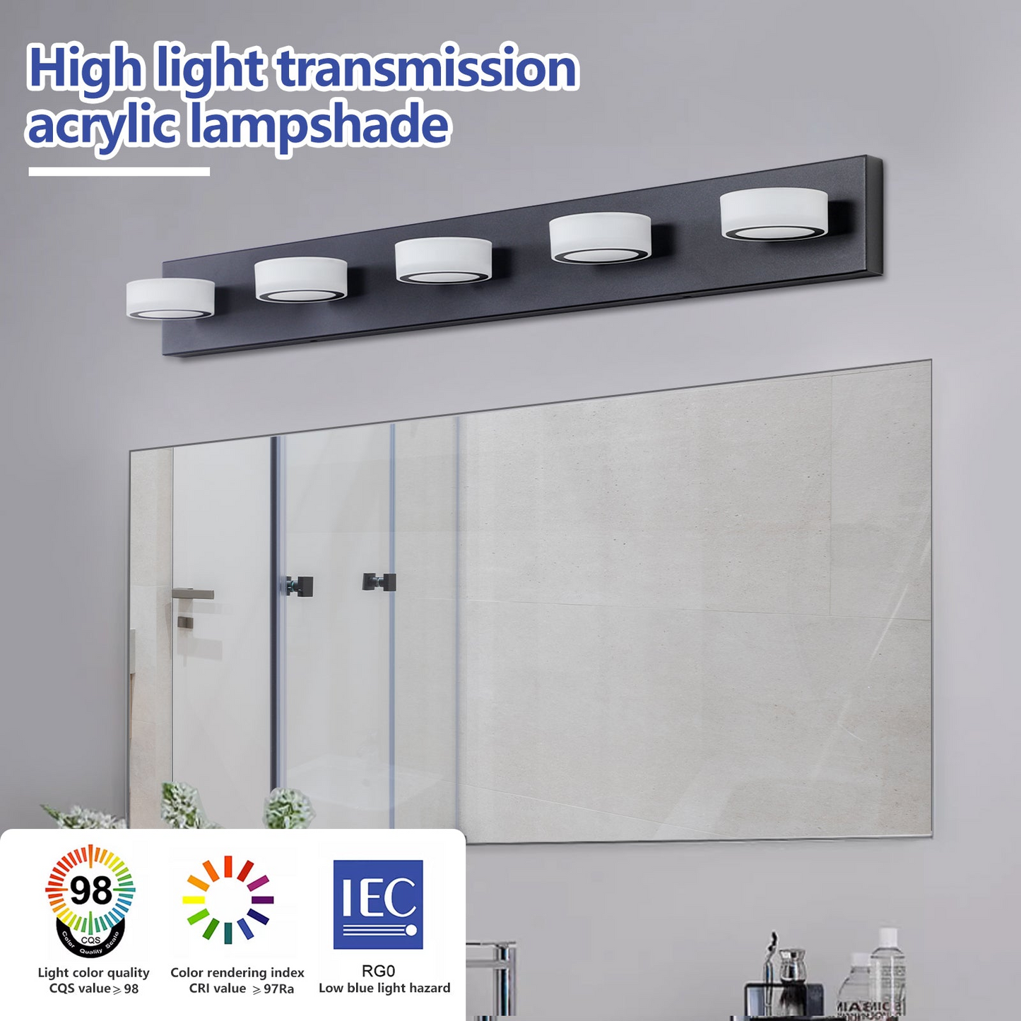 LED Modern Black 5-Light Vanity Lights Fixtures Over Mirror Bath Wall Lighting