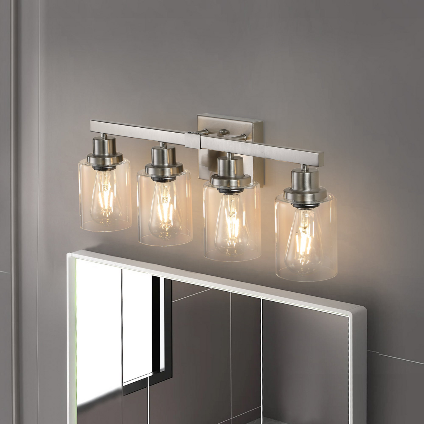 Modern 4-Light Bathroom Vanity Light Fixture - Brushed Nickel Finish with Clear Glass Shades, Perfect for Bathroom, Vanity, and Dressing Area Lighting (No Bulbs)