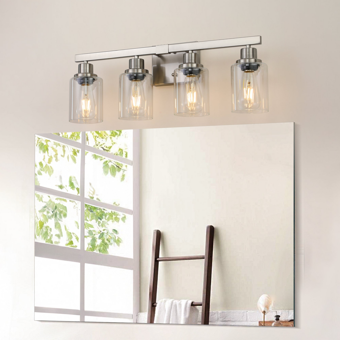 Modern 4-Light Bathroom Vanity Light Fixture - Brushed Nickel Finish with Clear Glass Shades, Perfect for Bathroom, Vanity, and Dressing Area Lighting (No Bulbs)