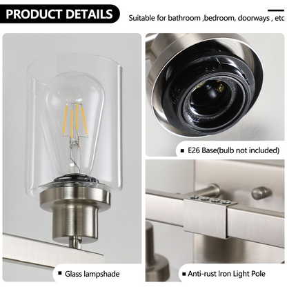 Modern 4-Light Bathroom Vanity Light Fixture - Brushed Nickel Finish with Clear Glass Shades, Perfect for Bathroom, Vanity, and Dressing Area Lighting (No Bulbs)