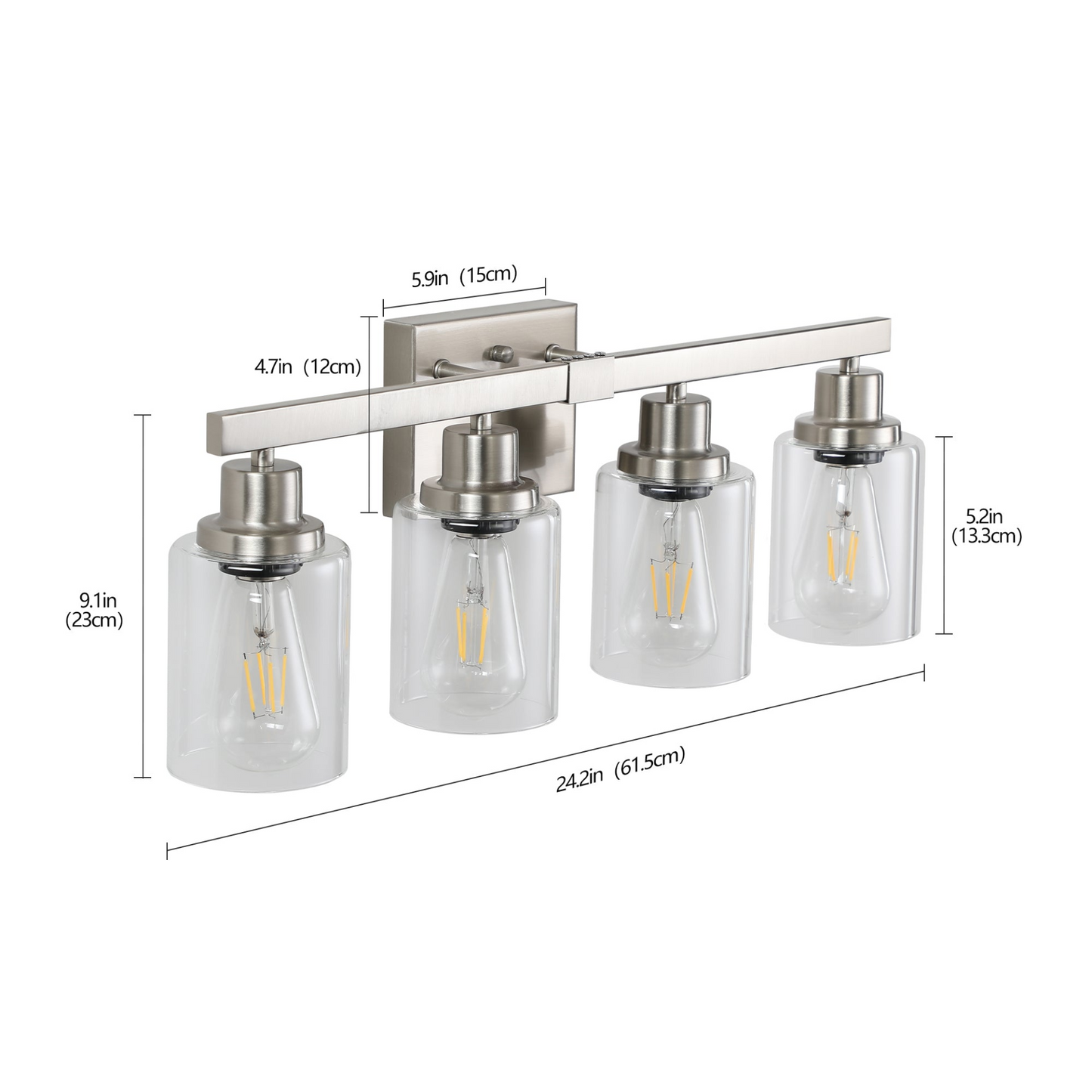 Modern 4-Light Bathroom Vanity Light Fixture - Brushed Nickel Finish with Clear Glass Shades, Perfect for Bathroom, Vanity, and Dressing Area Lighting (No Bulbs)