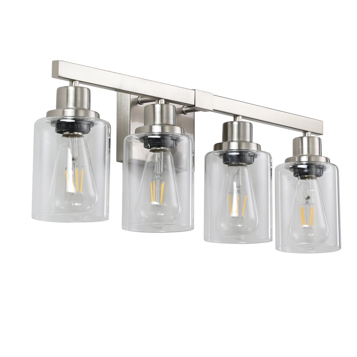 Modern 4-Light Bathroom Vanity Light Fixture - Brushed Nickel Finish with Clear Glass Shades, Perfect for Bathroom, Vanity, and Dressing Area Lighting (No Bulbs)