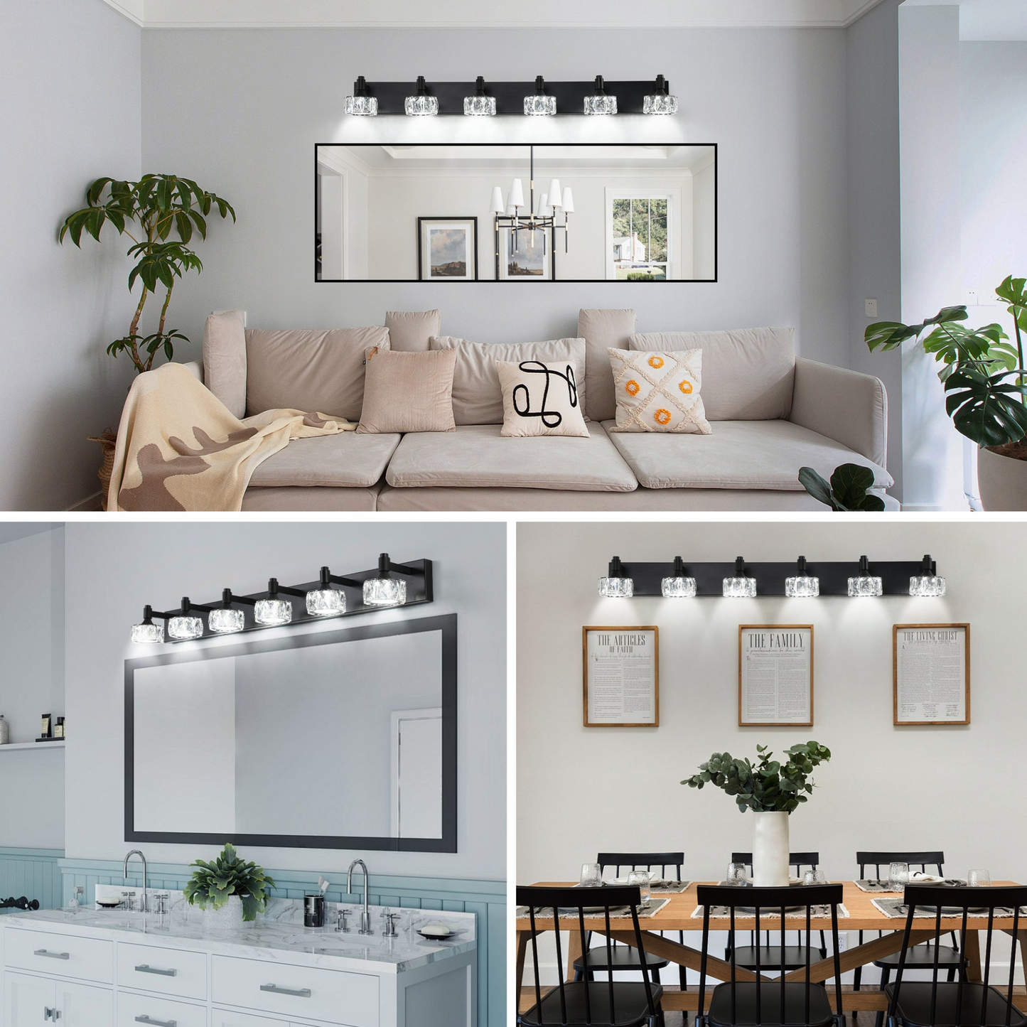 Modern 6-Light Matte Black LED Vanity Light Fixture with Crystal Glass Shades, Bathroom Wall Sconce for Elegant and Contemporary Home Decor