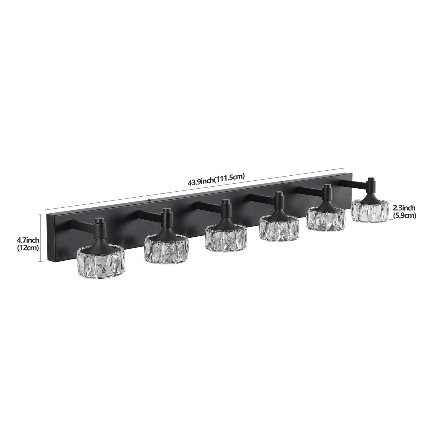 Modern 6-Light Matte Black LED Vanity Light Fixture with Crystal Glass Shades, Bathroom Wall Sconce for Elegant and Contemporary Home Decor