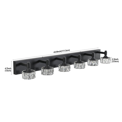 Modern 6-Light Matte Black LED Vanity Light Fixture with Crystal Glass Shades, Bathroom Wall Sconce for Elegant and Contemporary Home Decor