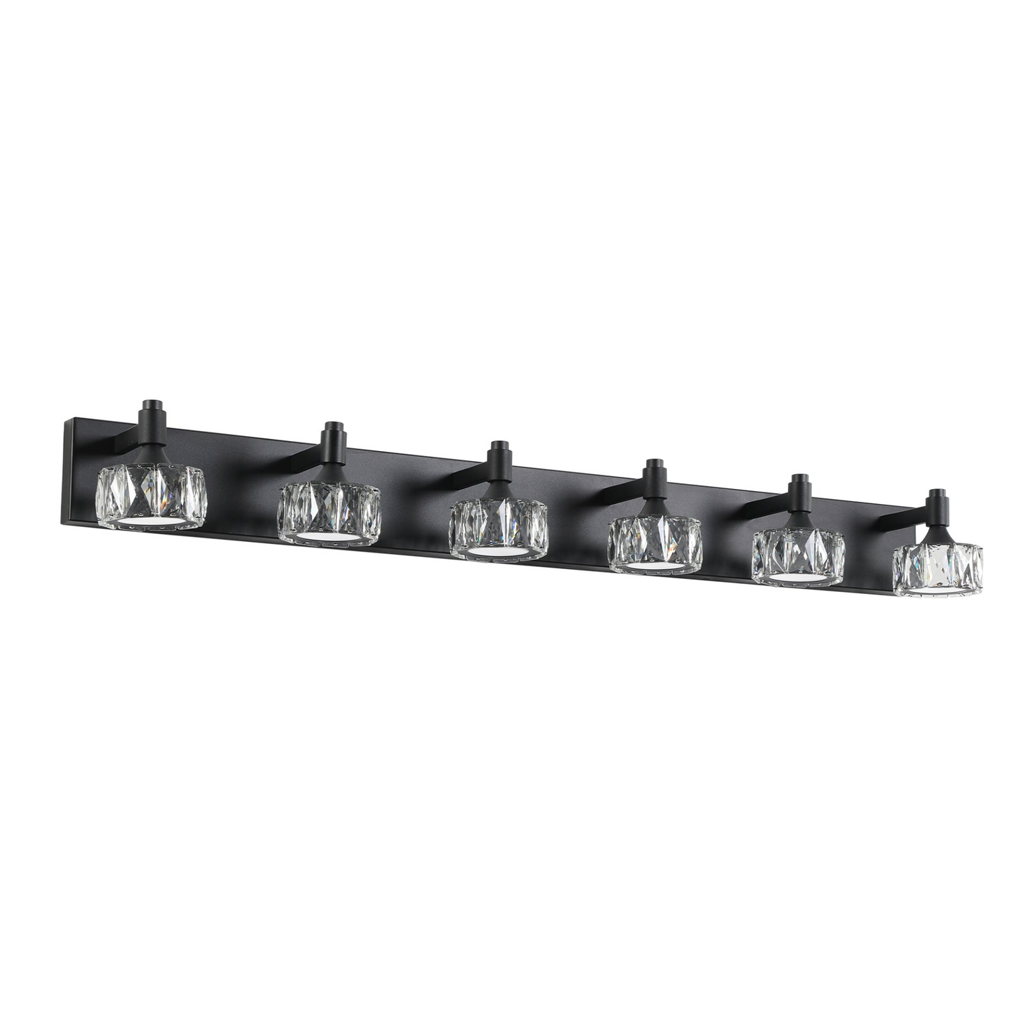 Modern 6-Light Matte Black LED Vanity Light Fixture with Crystal Glass Shades, Bathroom Wall Sconce for Elegant and Contemporary Home Decor