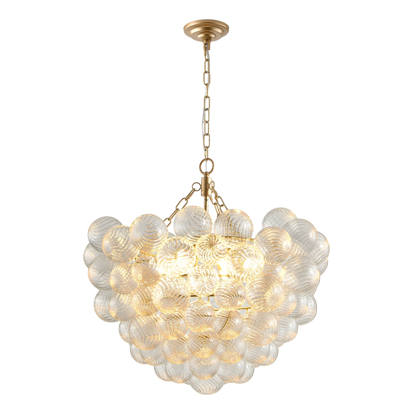 23.6-Inch Gold Pendant Light Chandelier with Threaded Clear Glass Globe Shade – Adjustable Height, Ideal for Living Room, Dining Room, Kitchen (No Bulbs)