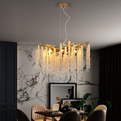 23.6-inch Modern Golden Pendant Light with Cascading Crystal Strands, Ideal for Living Room, Dining Room and Foyer, High-End Decorative Lighting Fixture (Bulb Not Included)